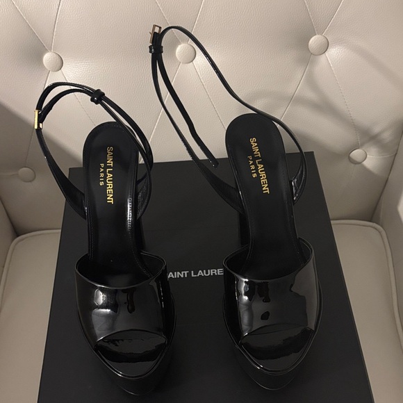 💯 Authentic Saint Laurent Vernice Grupy Patent Leather Nero Glossy Black Sandals - Picture 6 of 17